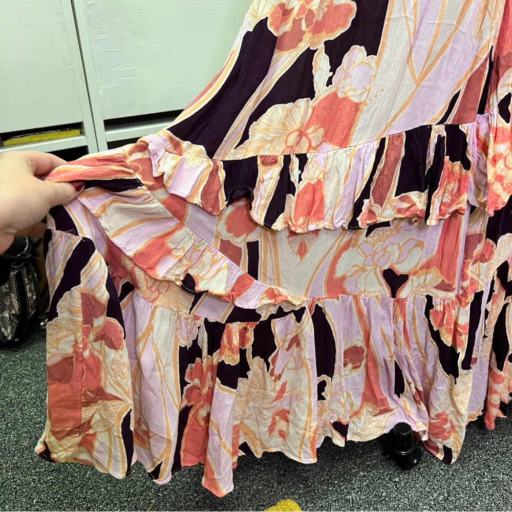 Free People Bring Back The Summer Ruffle Maxi Skirt Pink and Purple Floral - Picture 2 of 13